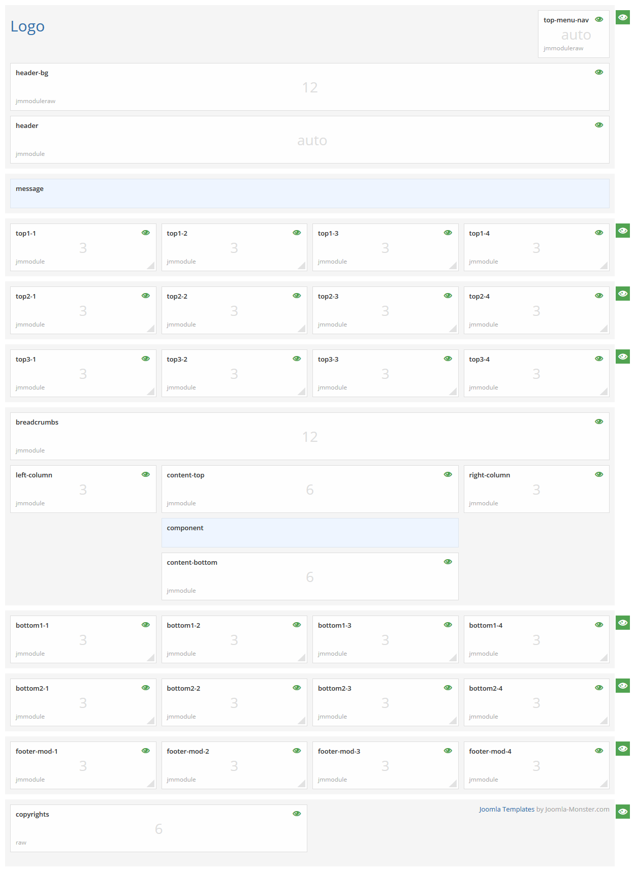 Module positions for normal and large screen